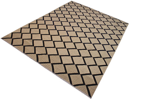 handmade Modern Kilim Beige Black Hand-Woven RECTANGLE 100% WOOL area rug 10 x 13