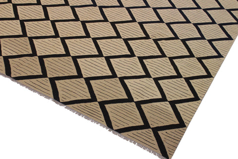 handmade Modern Kilim Beige Black Hand-Woven RECTANGLE 100% WOOL area rug 10 x 13