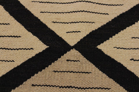 handmade Modern Kilim Beige Black Hand-Woven RECTANGLE 100% WOOL area rug 10 x 13