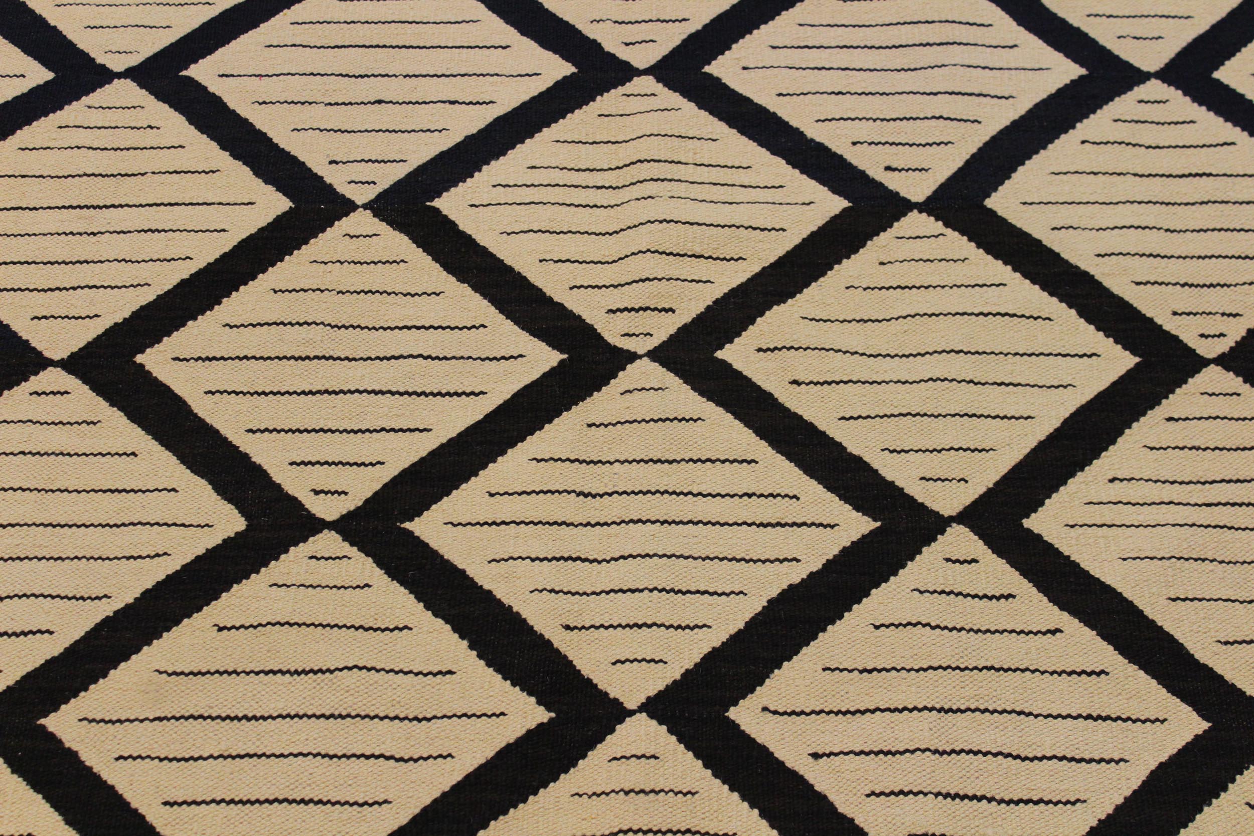 handmade Modern Kilim Beige Black Hand-Woven RECTANGLE 100% WOOL area rug 10 x 13