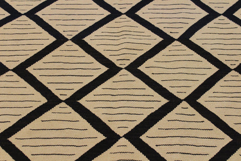 handmade Modern Kilim Beige Black Hand-Woven RECTANGLE 100% WOOL area rug 10 x 13