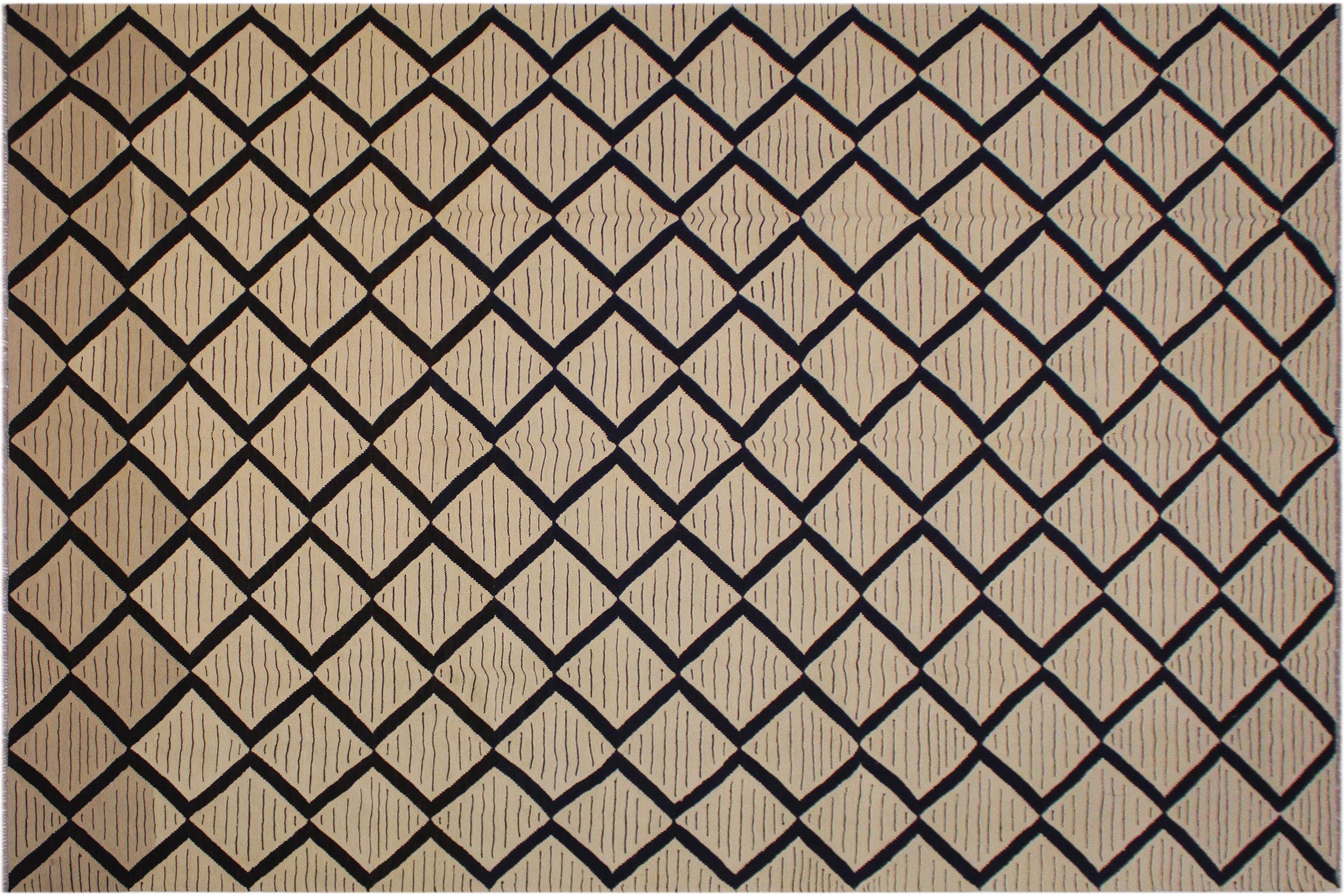 handmade Modern Kilim Beige Black Hand-Woven RECTANGLE 100% WOOL area rug 10 x 13