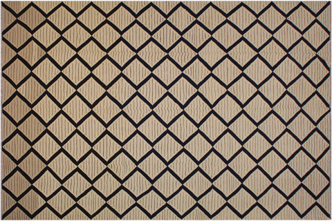 handmade Modern Kilim Beige Black Hand-Woven RECTANGLE 100% WOOL area rug 10 x 13