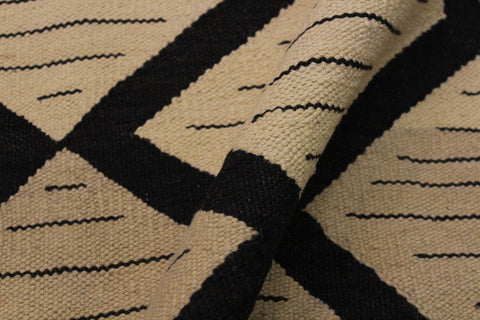 handmade Modern Kilim Beige Black Hand-Woven RECTANGLE 100% WOOL area rug 10 x 13