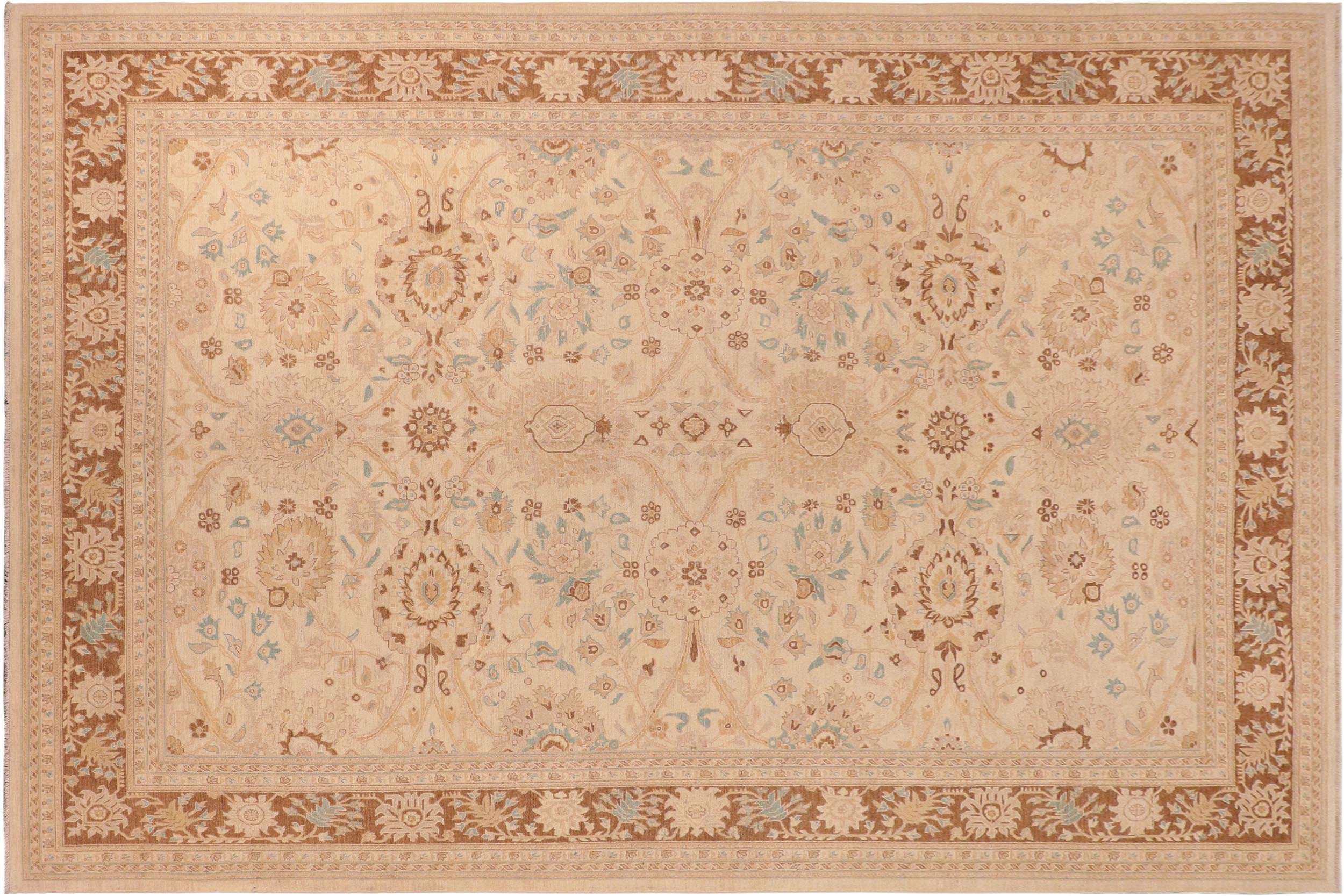 handmade Transitional Kafkaz Beige Brown Hand Knotted RECTANGLE 100% WOOL area rug 10' x 14'