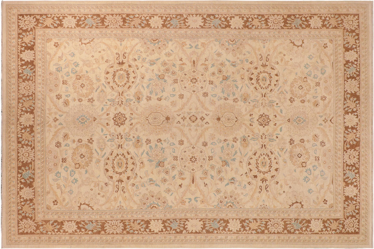 handmade Transitional Kafkaz Beige Brown Hand Knotted RECTANGLE 100% WOOL area rug 10' x 14'