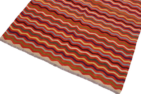 handmade Modern Kilim Rust Beige Hand-Woven RECTANGLE 100% WOOL area rug 5 x 6