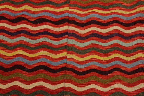 Flat Weave Kilim Antique Navaho Vintage handmade Modern Kilim Rust Beige Hand-Woven Rectangle 100% Wool Area Rug 5x6 