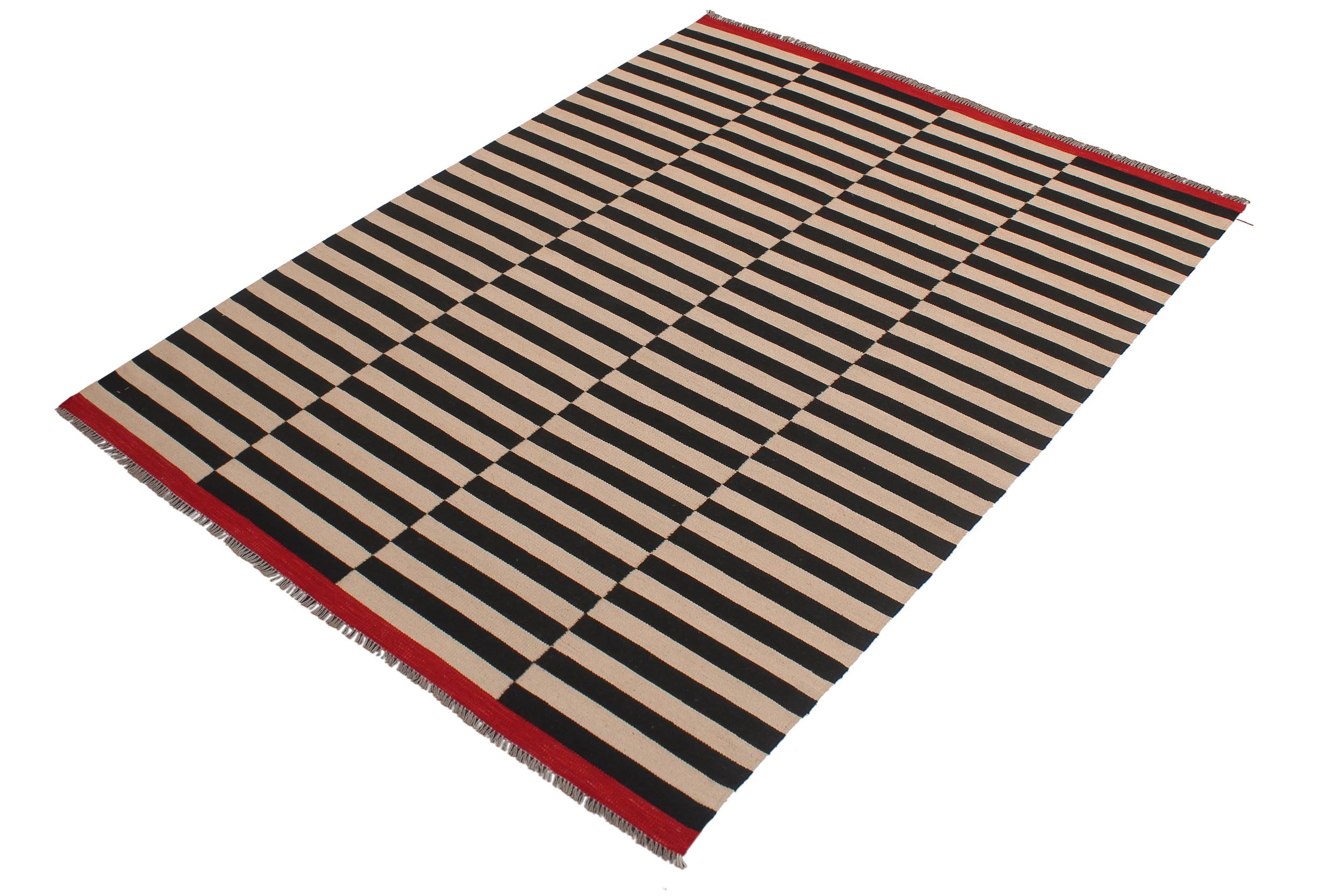 handmade Modern Kilim Beige Black Hand-Woven RECTANGLE 100% WOOL area rug 6x8