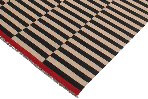 handmade Modern Kilim Beige Black Hand-Woven RECTANGLE 100% WOOL area rug 6x8