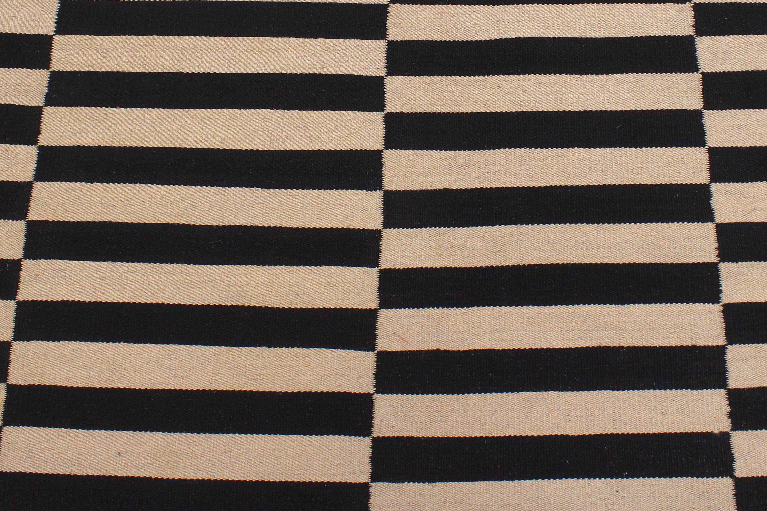 handmade Modern Kilim Beige Black Hand-Woven RECTANGLE 100% WOOL area rug 6x8