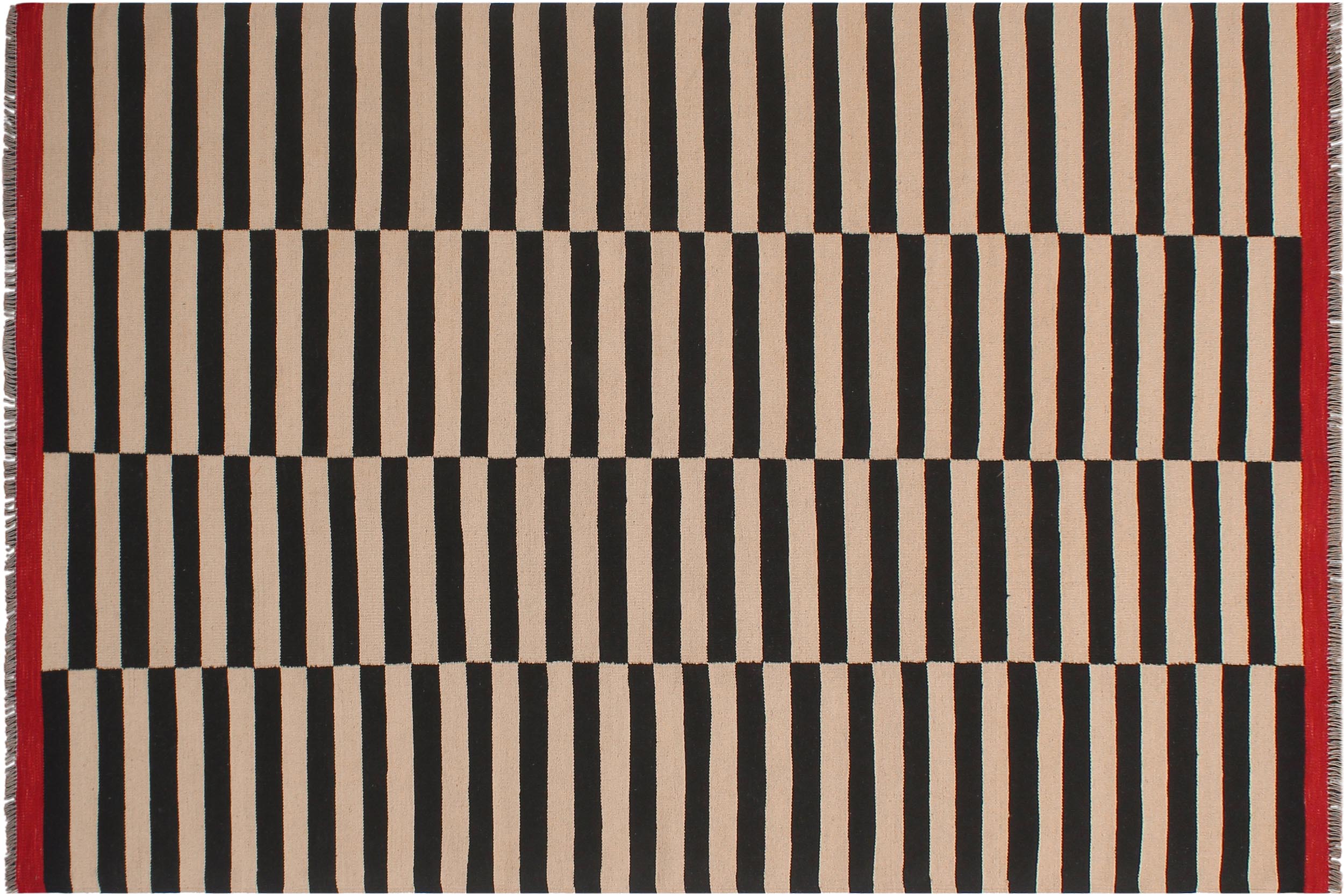 handmade Modern Kilim Beige Black Hand-Woven RECTANGLE 100% WOOL area rug 6x8