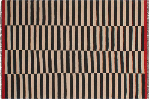 handmade Modern Kilim Beige Black Hand-Woven RECTANGLE 100% WOOL area rug 6x8