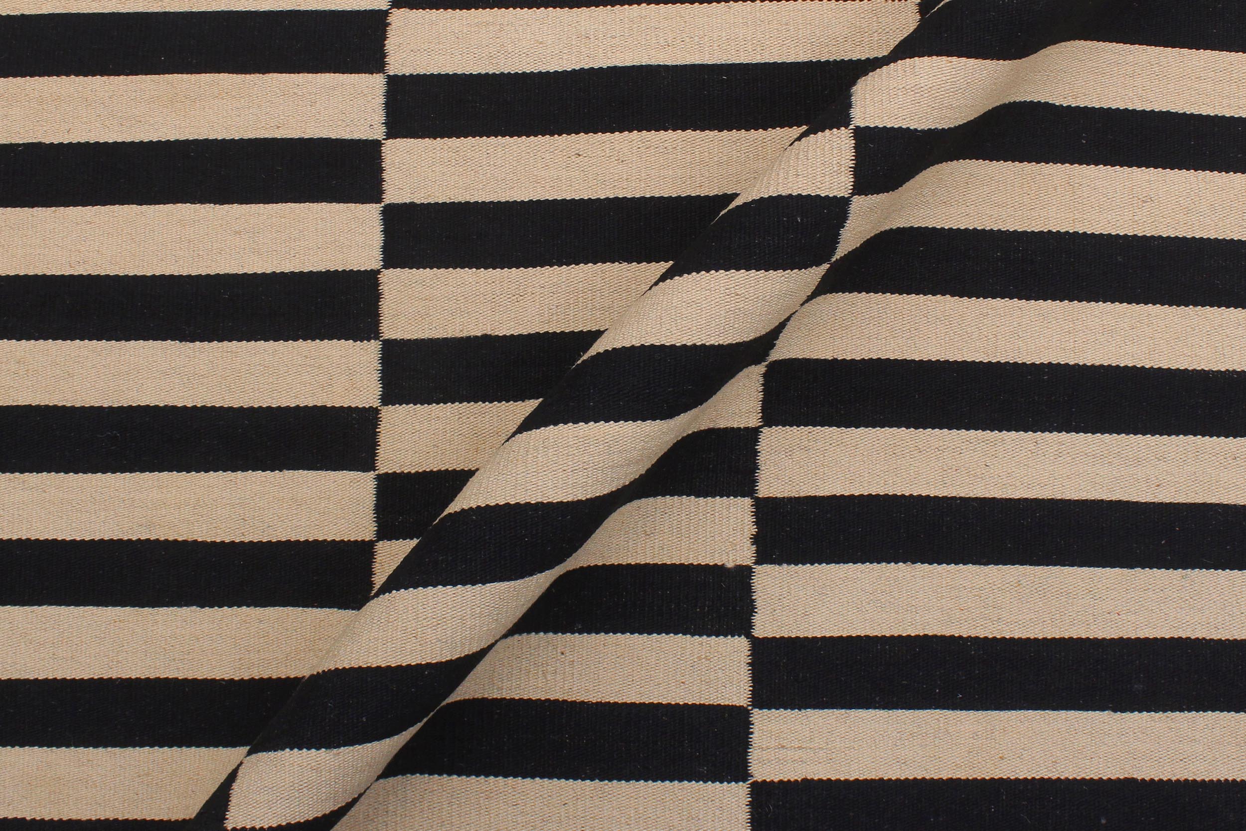 handmade Modern Kilim Beige Black Hand-Woven RECTANGLE 100% WOOL area rug 6x8