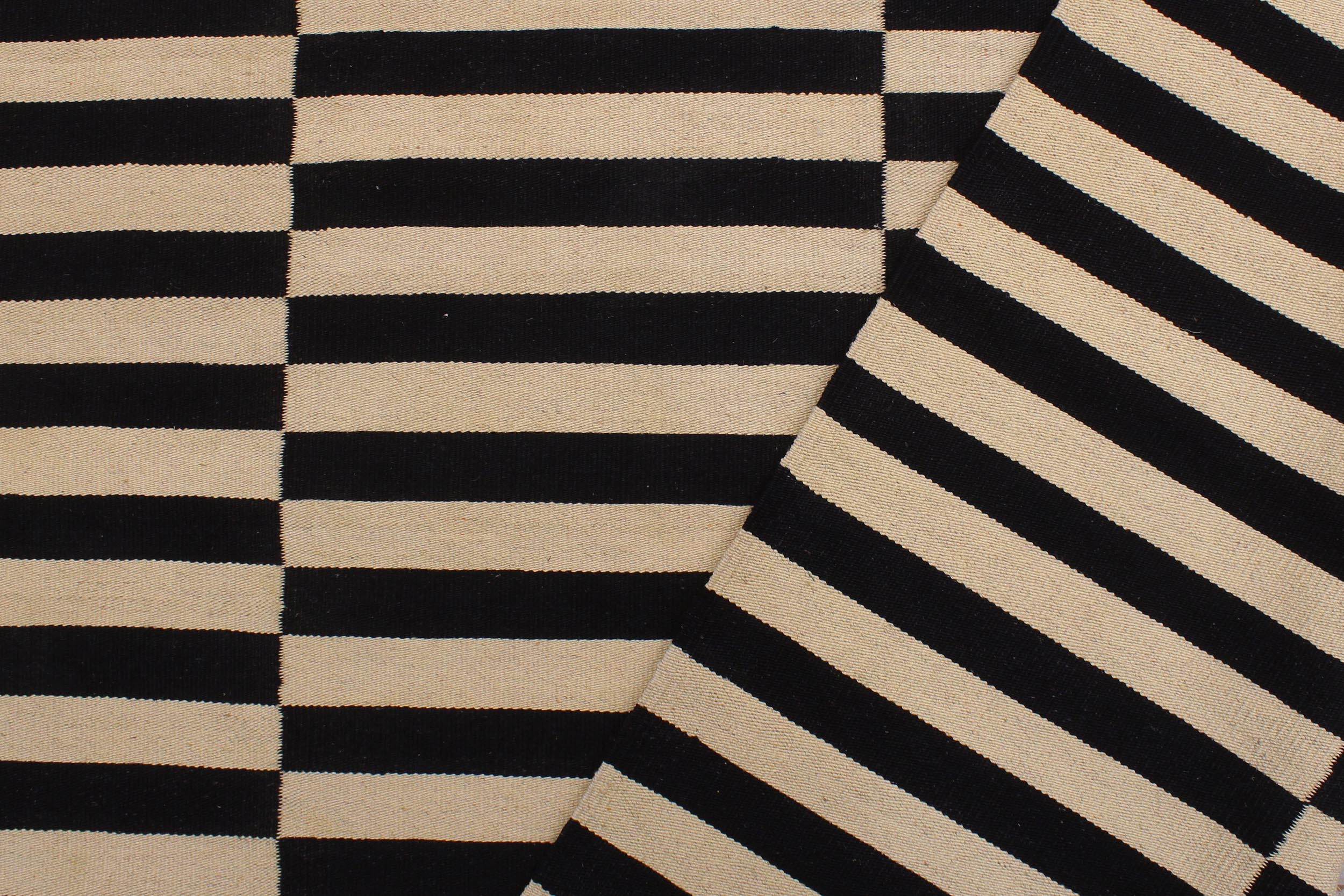 handmade Modern Kilim Beige Black Hand-Woven RECTANGLE 100% WOOL area rug 6x8