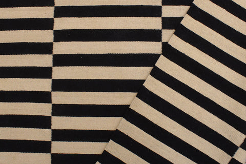 handmade Modern Kilim Beige Black Hand-Woven RECTANGLE 100% WOOL area rug 6x8