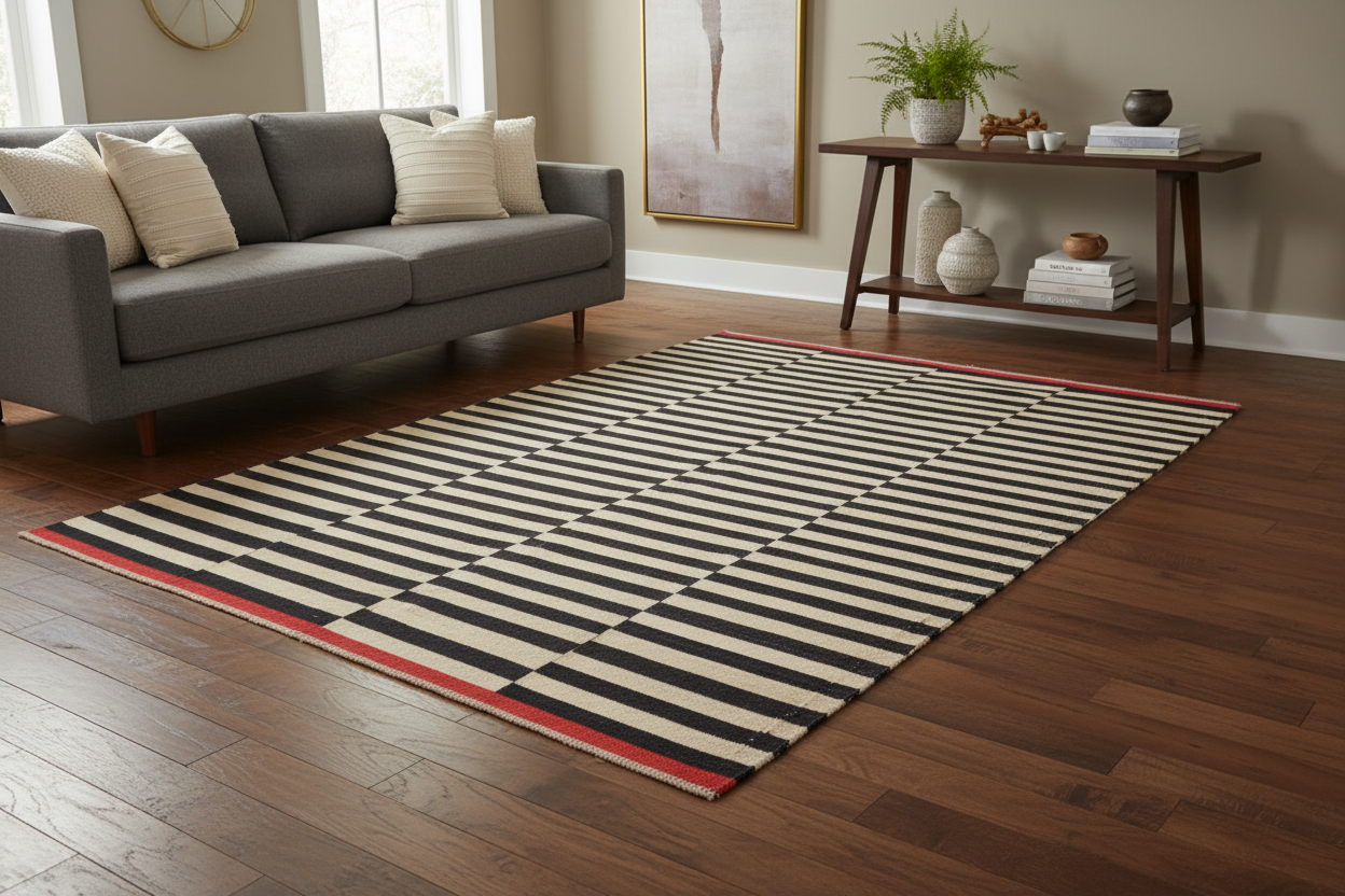 handmade Modern Kilim Ivory Black Hand-Woven RECTANGLE 100% WOOL area rug 6x8