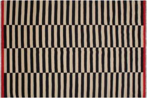 handmade Modern Kilim Ivory Black Hand-Woven RECTANGLE 100% WOOL area rug 6x8