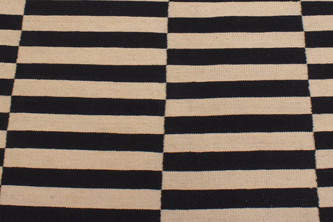 handmade Modern Kilim Ivory Black Hand-Woven RECTANGLE 100% WOOL area rug 6x8