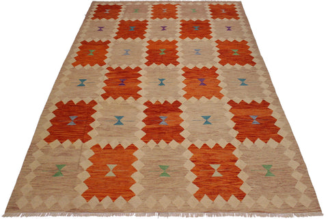 handmade Modern Kilim Brown Beige Hand-Woven RECTANGLE 100% WOOL area rug 8x10