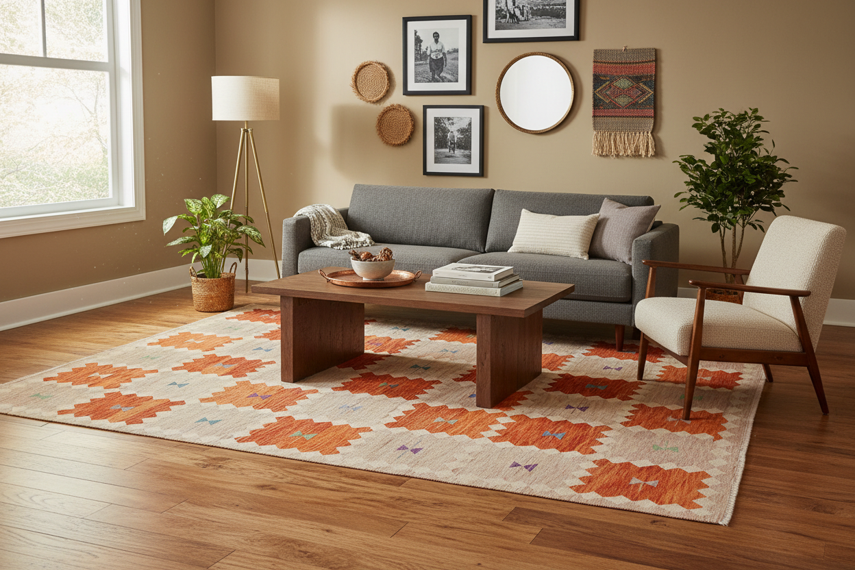 handmade Modern Kilim Brown Beige Hand-Woven RECTANGLE 100% WOOL area rug 8x10