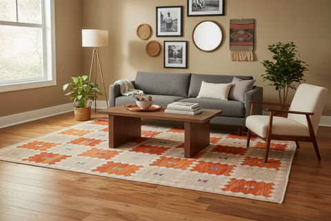 handmade Modern Kilim Brown Beige Hand-Woven RECTANGLE 100% WOOL area rug 8x10