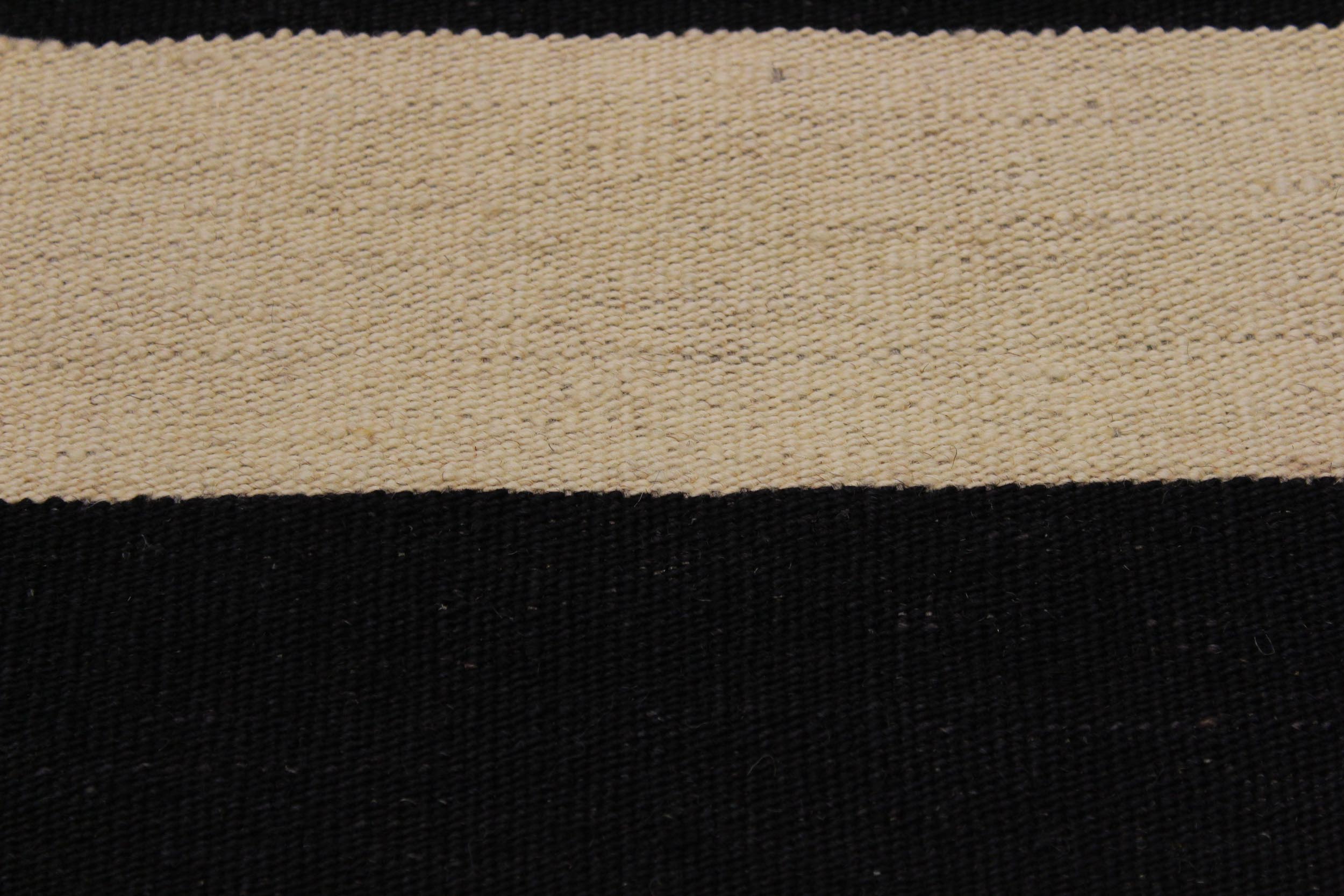 handmade Modern Kilim Ivory Black Hand-Woven RECTANGLE 100% WOOL area rug 5x8