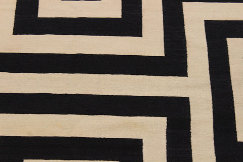 handmade Modern Kilim Ivory Black Hand-Woven RECTANGLE 100% WOOL area rug 5x8