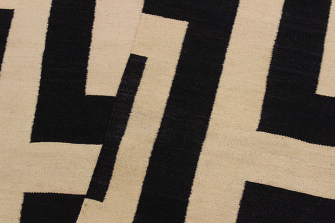 handmade Modern Kilim Ivory Black Hand-Woven RECTANGLE 100% WOOL area rug 5x8