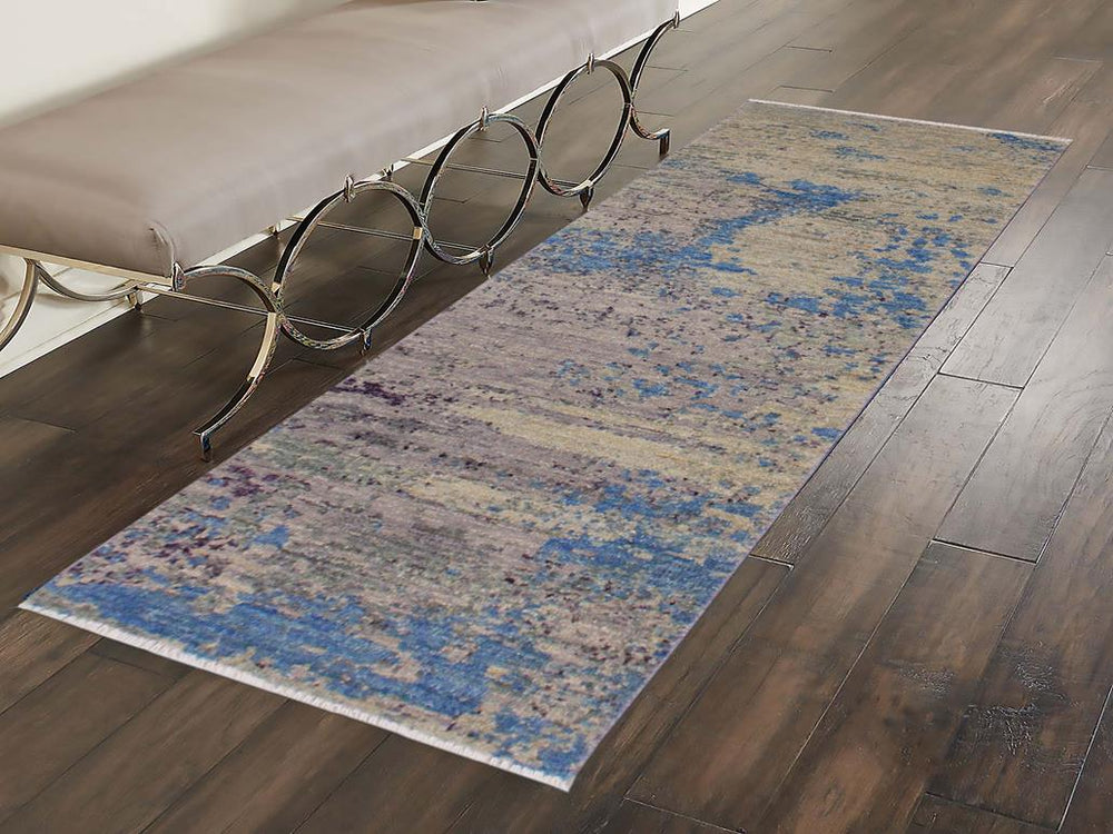 handmade Modern Kafkaz Green Blue Hand Knotted RUNNER 100% WOOL area rug 2x6 