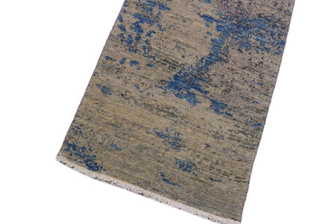 handmade Modern Kafkaz Green Blue Hand Knotted RUNNER 100% WOOL area rug 2' x 6'