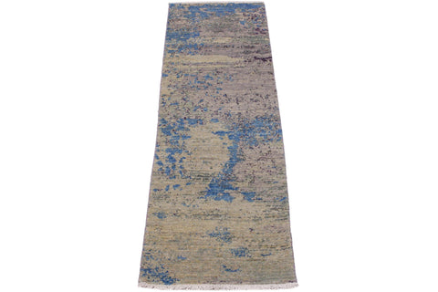 handmade Modern Kafkaz Green Blue Hand Knotted RUNNER 100% WOOL area rug 2' x 6'