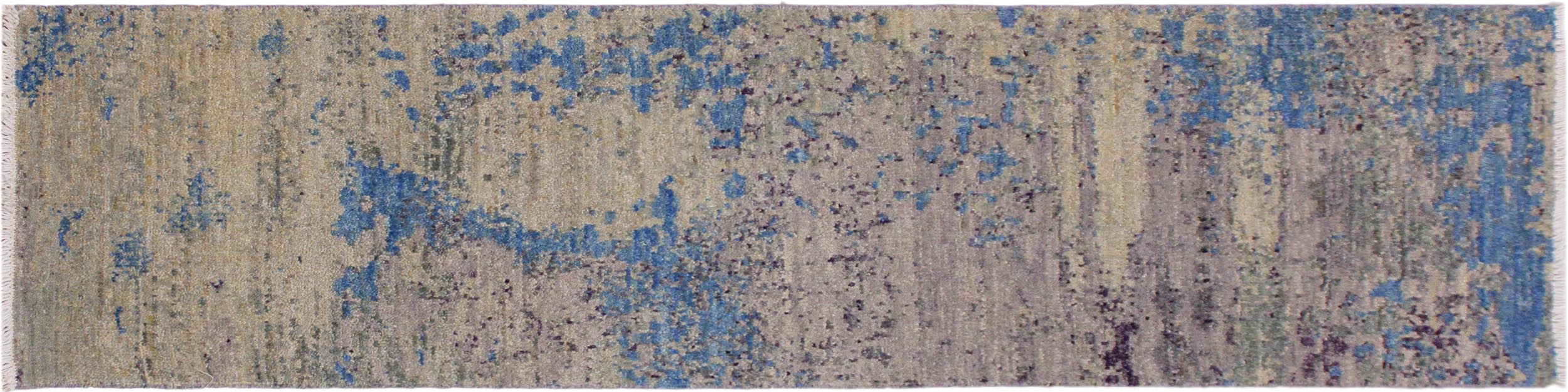 handmade Modern Kafkaz Green Blue Hand Knotted RUNNER 100% WOOL area rug 2' x 6'