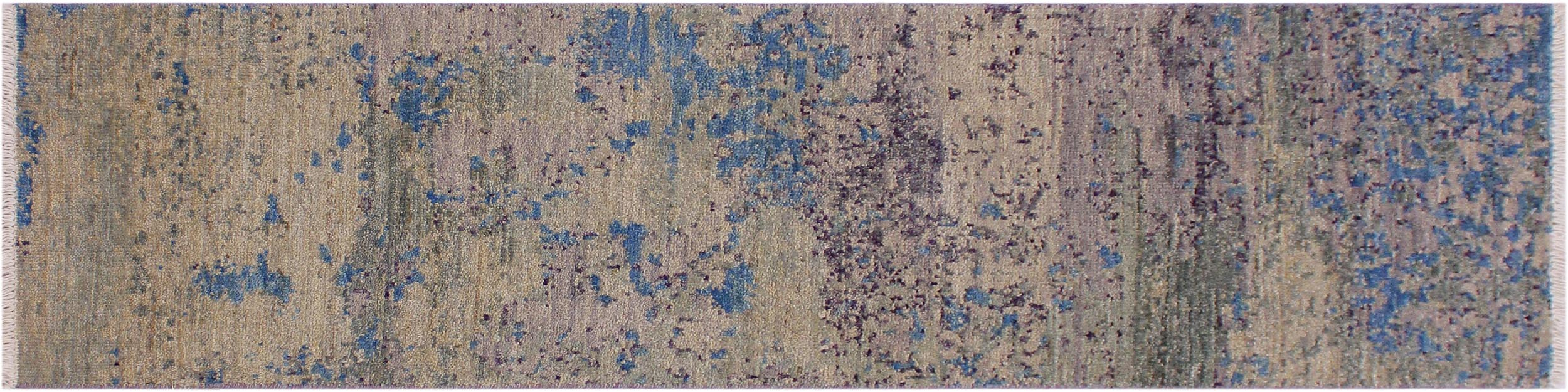 handmade Modern Kafkaz Green Blue Hand Knotted RUNNER 100% WOOL area rug 2' x 6'