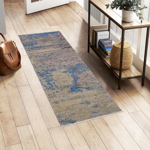 handmade Modern Kafkaz Green Blue Hand Knotted RUNNER 100% WOOL area rug 2' x 6'