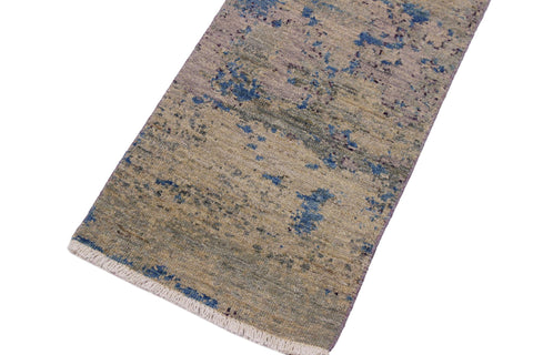 handmade Modern Kafkaz Green Blue Hand Knotted RUNNER 100% WOOL area rug 2' x 6'