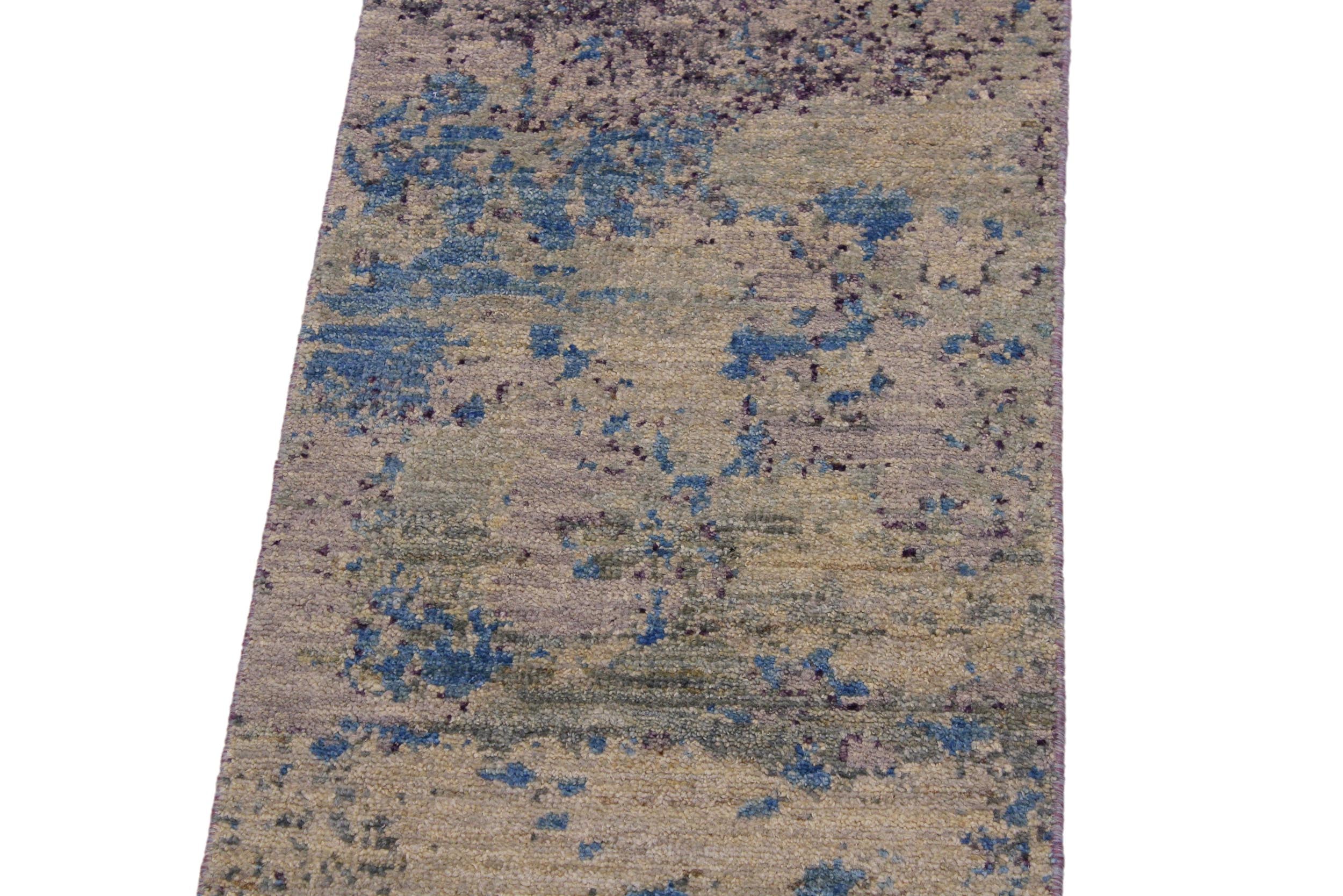 handmade Modern Kafkaz Green Blue Hand Knotted RUNNER 100% WOOL area rug 2' x 6'