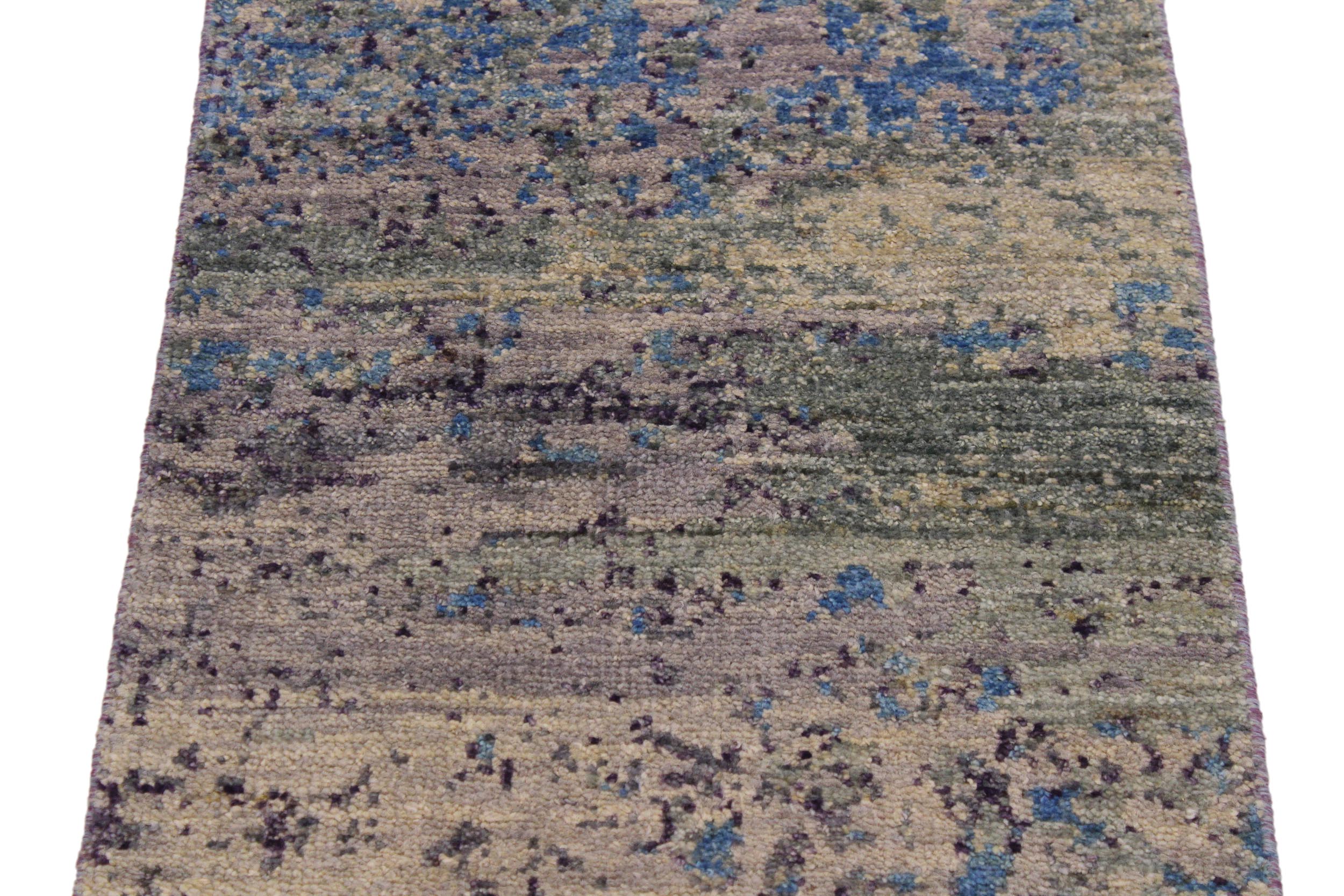 handmade Modern Kafkaz Green Blue Hand Knotted RUNNER 100% WOOL area rug 2' x 6'