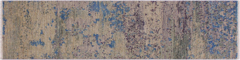 handmade Modern Kafkaz Green Blue Hand Knotted RUNNER 100% WOOL area rug 2' x 6'