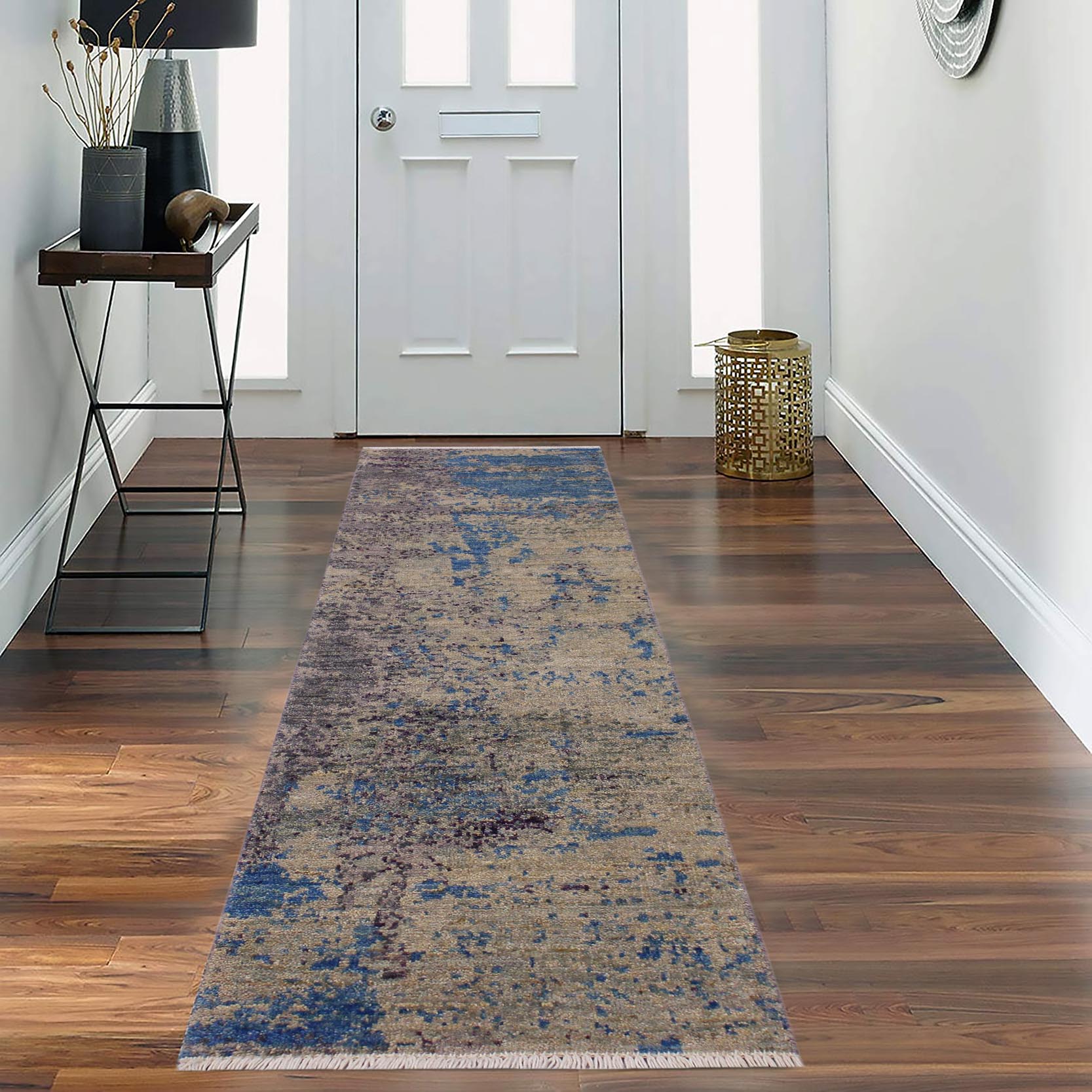 handmade Modern Kafkaz Green Blue Hand Knotted RUNNER 100% WOOL area rug 2' x 6'