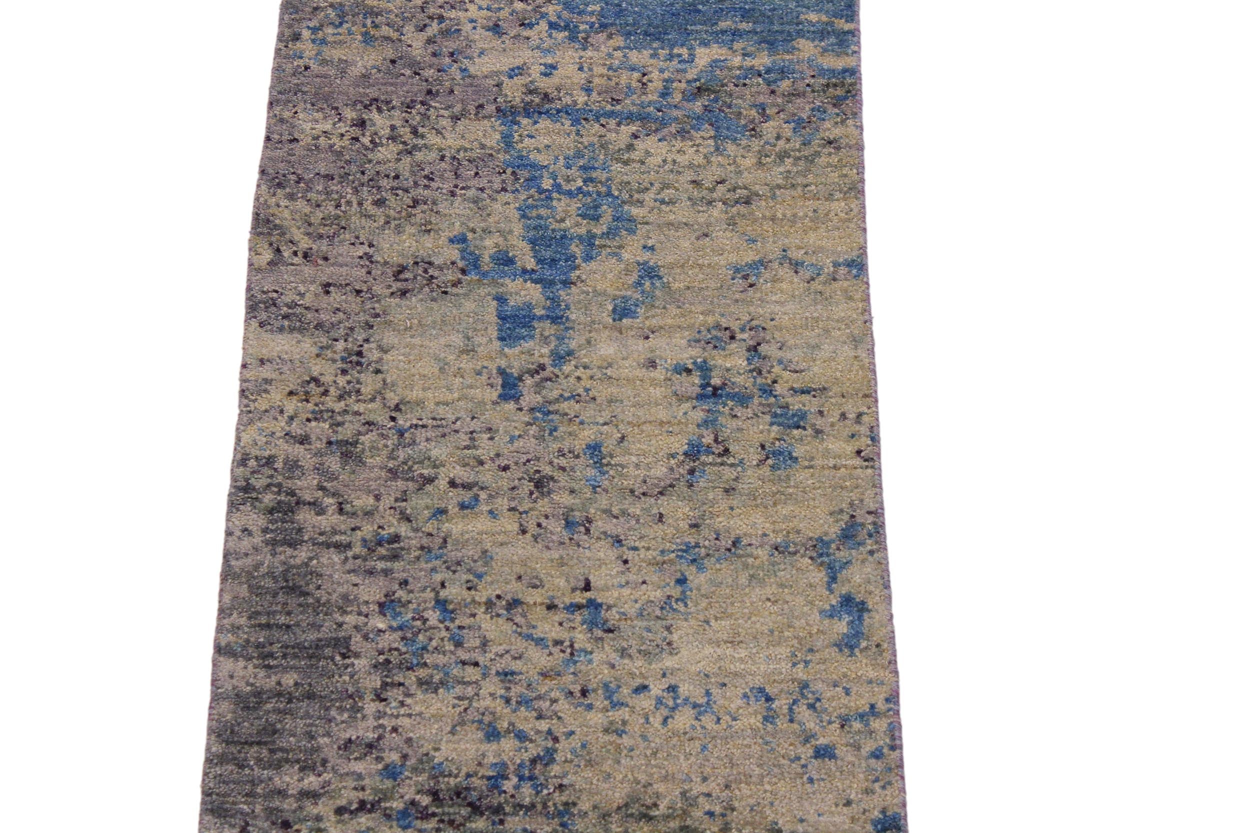 handmade Modern Kafkaz Green Blue Hand Knotted RUNNER 100% WOOL area rug 2' x 6'