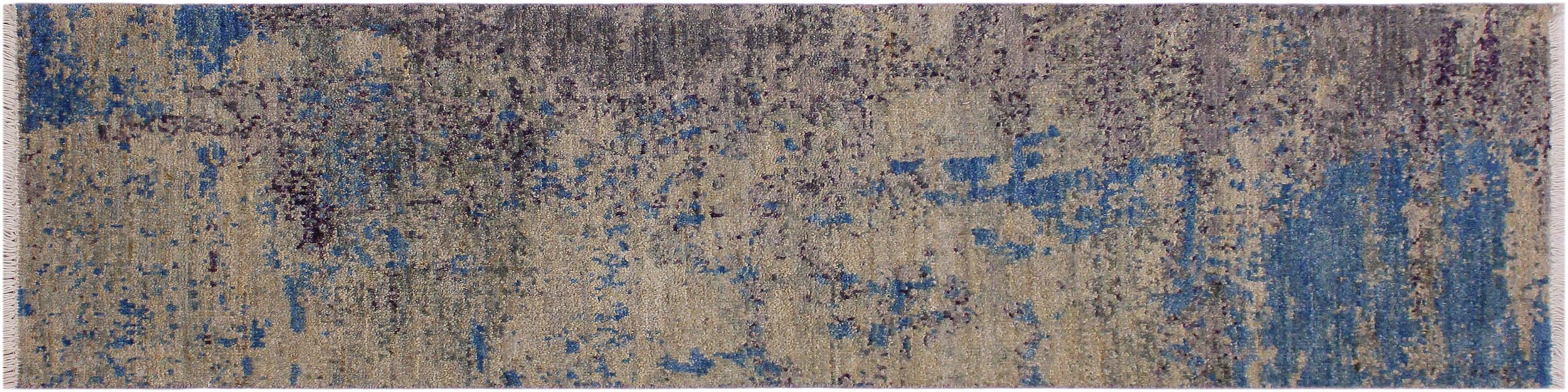 handmade Modern Kafkaz Green Blue Hand Knotted RUNNER 100% WOOL area rug 2' x 6'