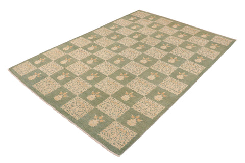 handmade Modern Kafkaz Green Beige Hand Knotted RECTANGLE 100% WOOL area rug 10' x 13'