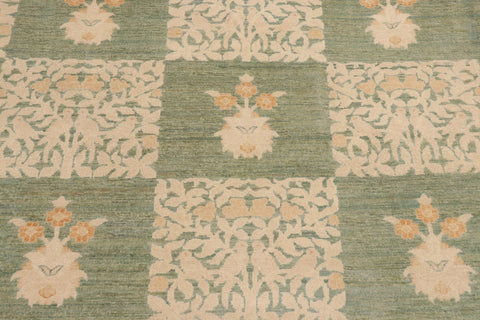 handmade Modern Kafkaz Green Beige Hand Knotted RECTANGLE 100% WOOL area rug 10' x 13'