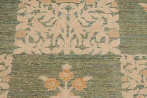 handmade Modern Kafkaz Green Beige Hand Knotted RECTANGLE 100% WOOL area rug 10' x 13'