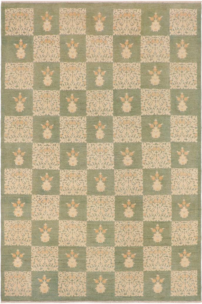handmade Transitional Kafkaz Green Beige Hand Knotted RECTANGLE 100% WOOL area rug 10X13