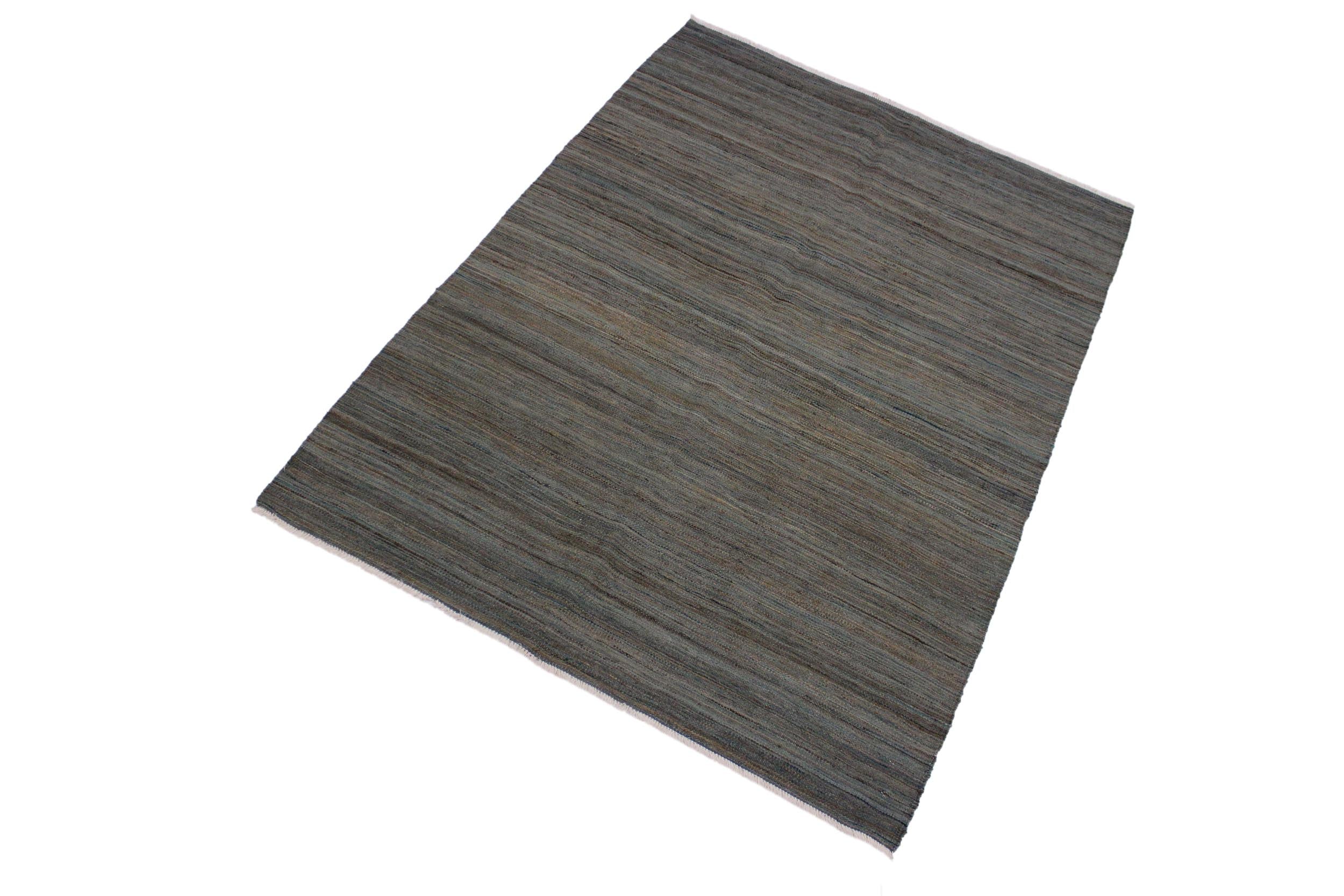 handmade Modern Kilim Grey Blue Hand-Woven RECTANGLE 100% WOOL area rug 4x6