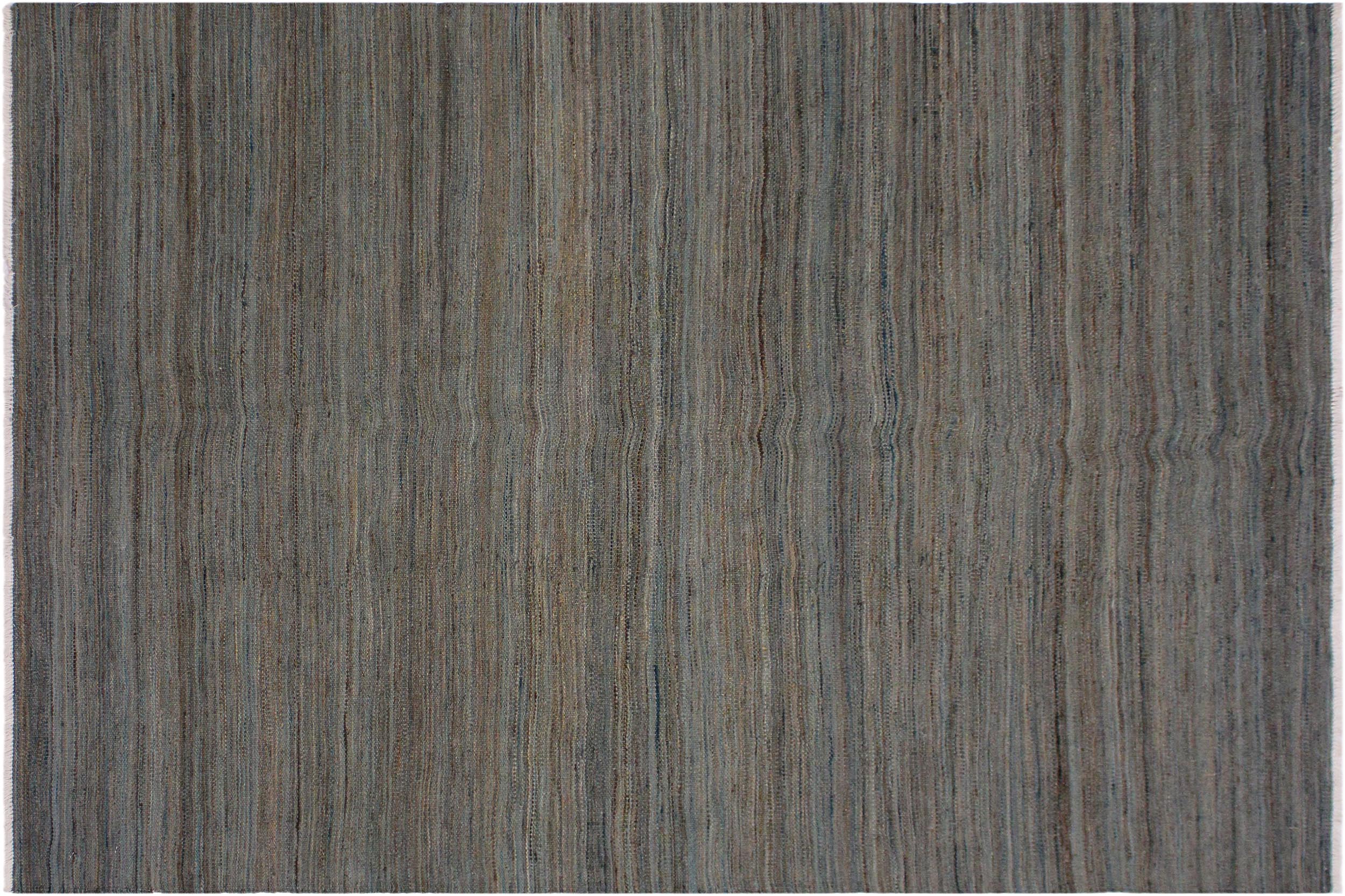 handmade Modern Kilim Grey Blue Hand-Woven RECTANGLE 100% WOOL area rug 4x6