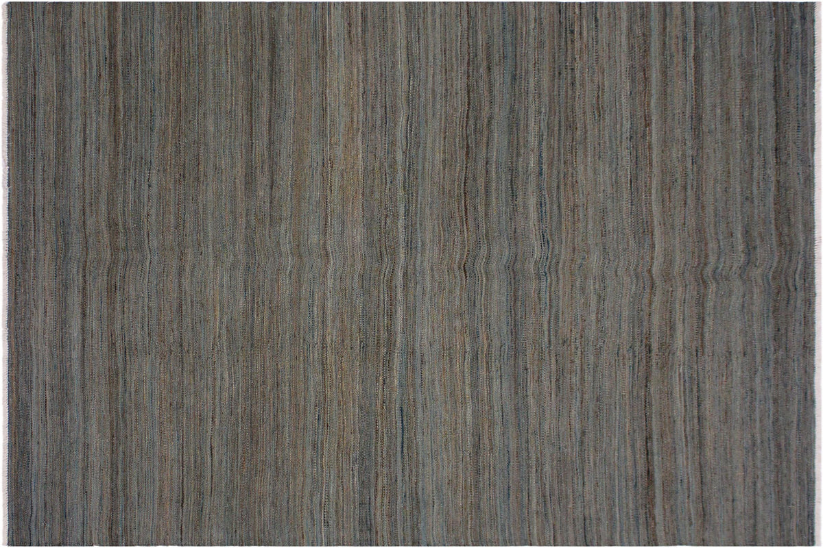 handmade Modern Kilim Grey Blue Hand-Woven RECTANGLE 100% WOOL area rug 4x6