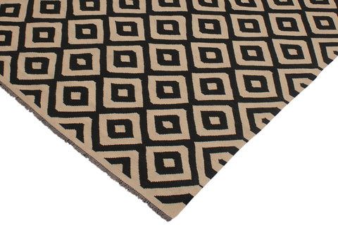handmade Modern Kilim Beige Black Hand-Woven RECTANGLE 100% WOOL area rug 7 x 10